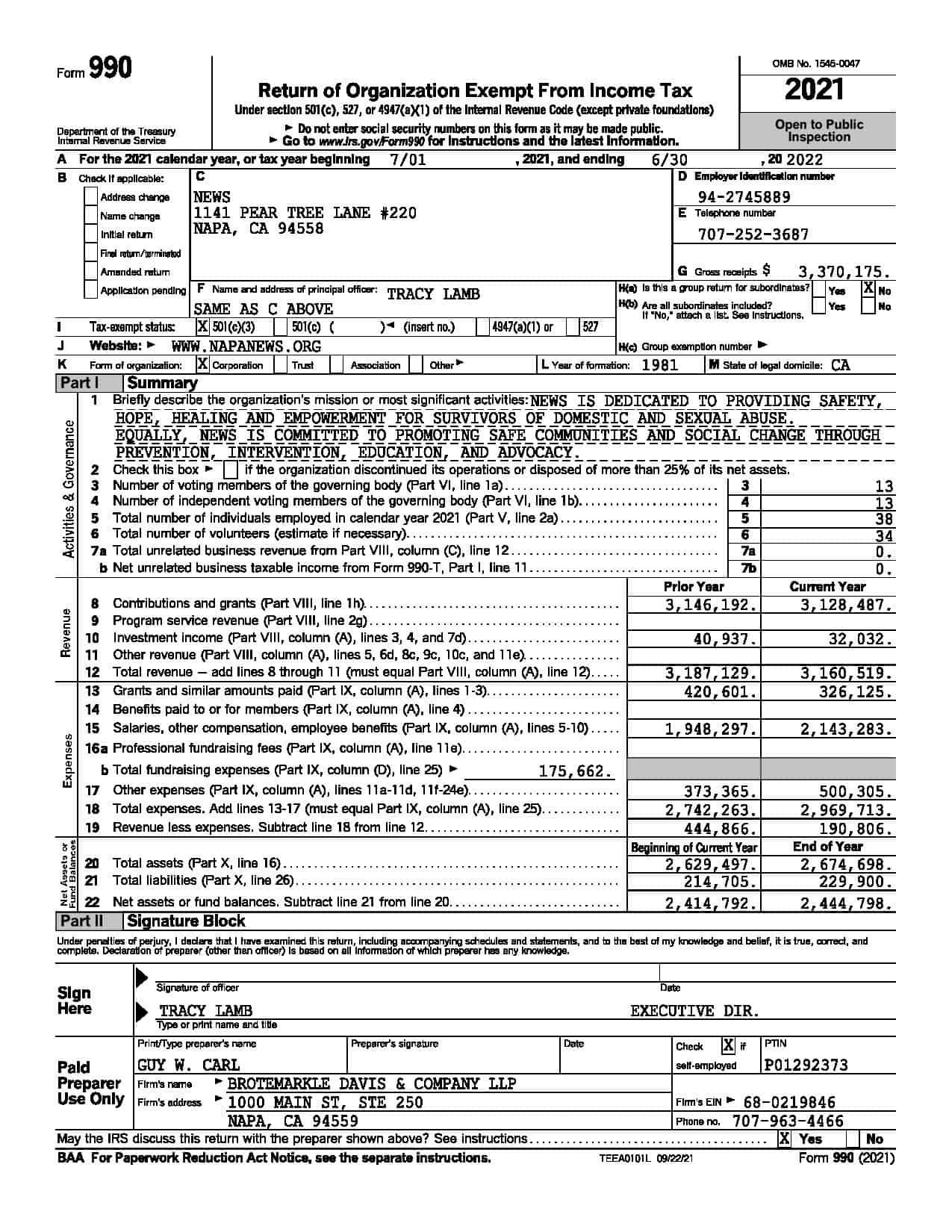 IRS Form 990 – 2021 (FY2022)